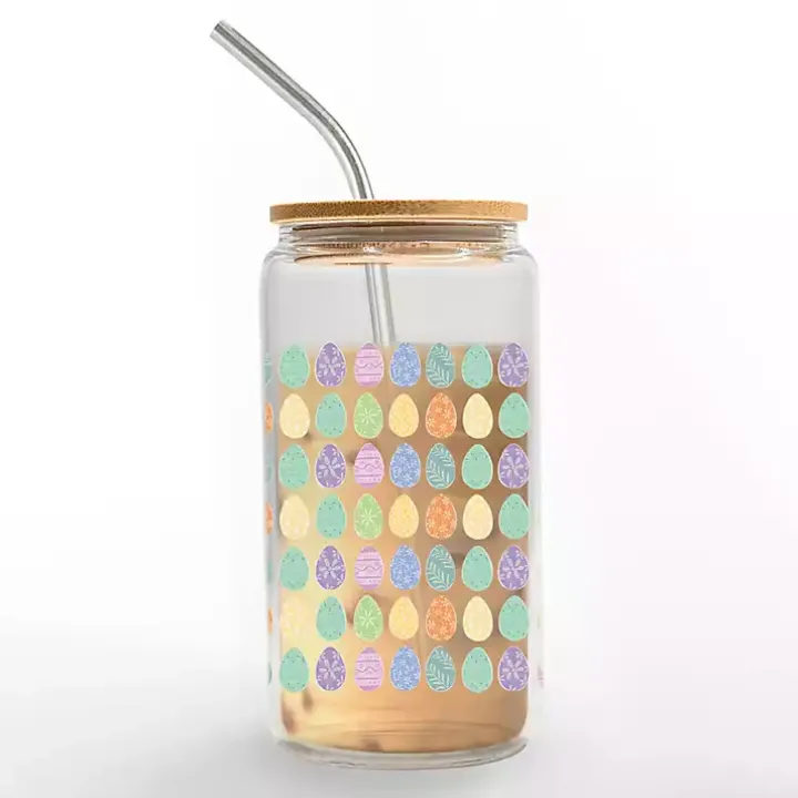 Pastel Egg Pattern Glass Tumbler
