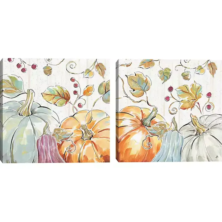 Pastel Pumpkins Canvas Art Prints, Set of 2