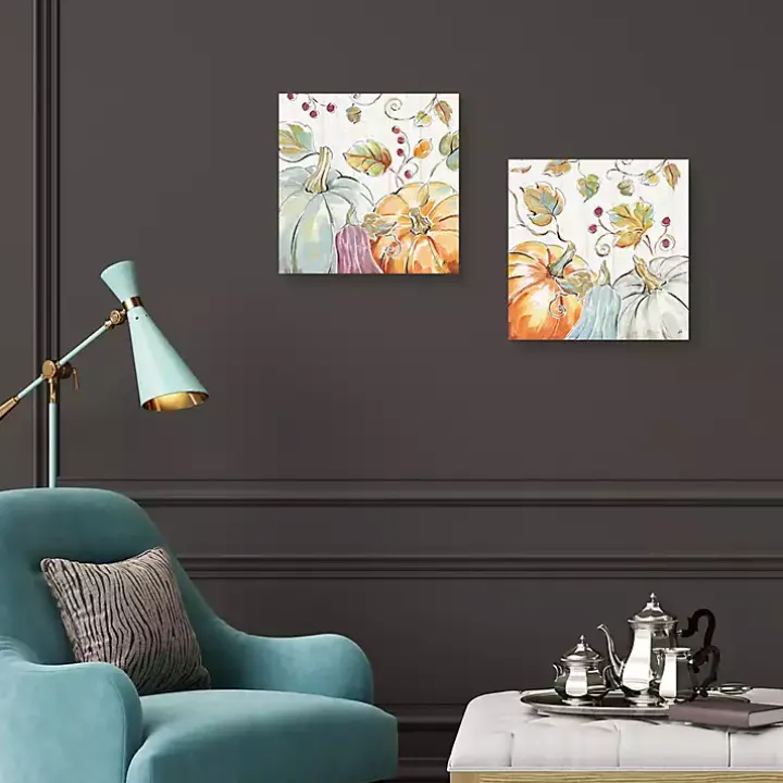 Pastel Pumpkins Canvas Art Prints, Set of 2