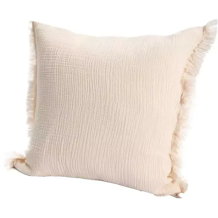 Peach Gauze Organic Fringe Throw Pillow