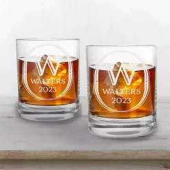 Personalized Art Deco Whiskey Glasses, Set of 2