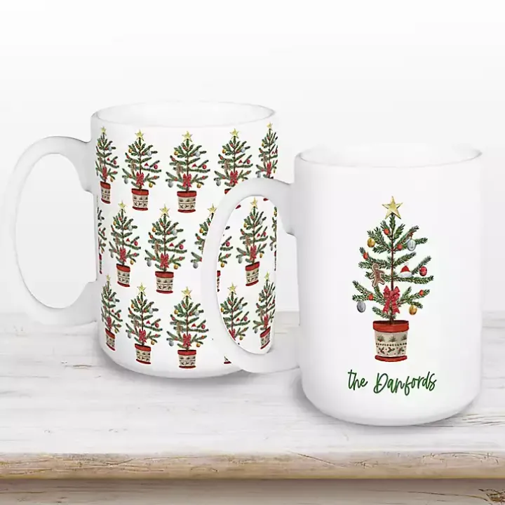 Personalized Christmas Tree Mugs, Set of 2