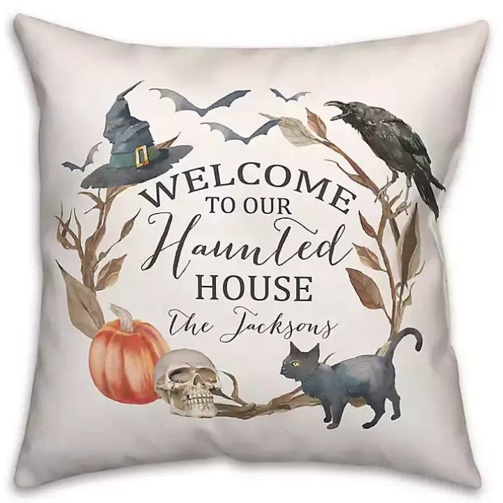 Personalized Haunted House Halloween Pillow