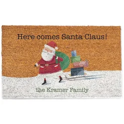 Personalized Here Comes Sledding Santa Doormat