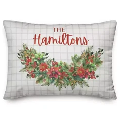 Personalized Holly Greenery Check Pillow