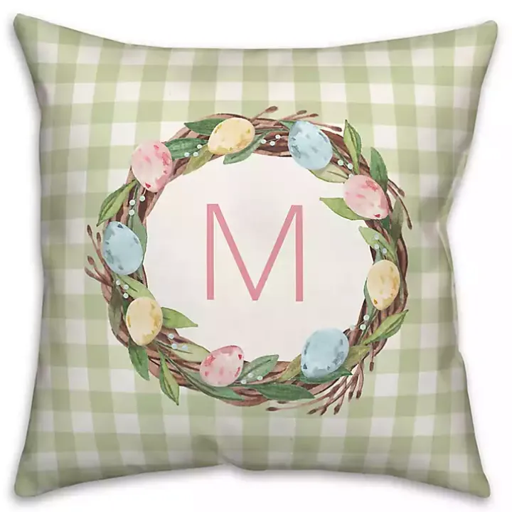 Personalized Monogram Egg Wreath Pillow