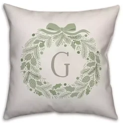 Personalized Monogram Green Folk Wreath Pillow