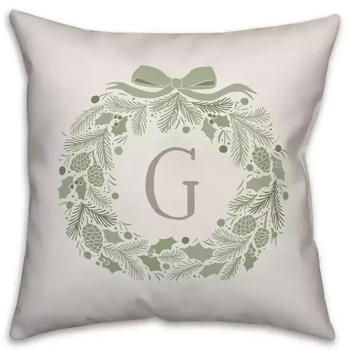 Personalized Monogram Green Folk Wreath Pillow