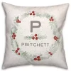 Personalized Monogram Holly Wreath Throw Pillow