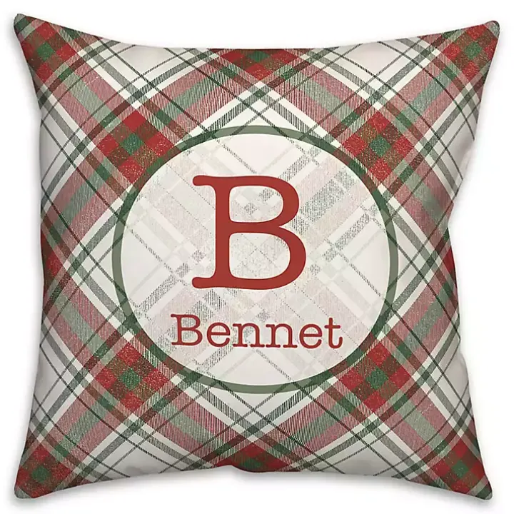 Personalized Monogram Plaid Christmas Pillow