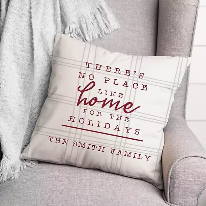 Personalized Plaid Home Holidays Outdoor Pillow