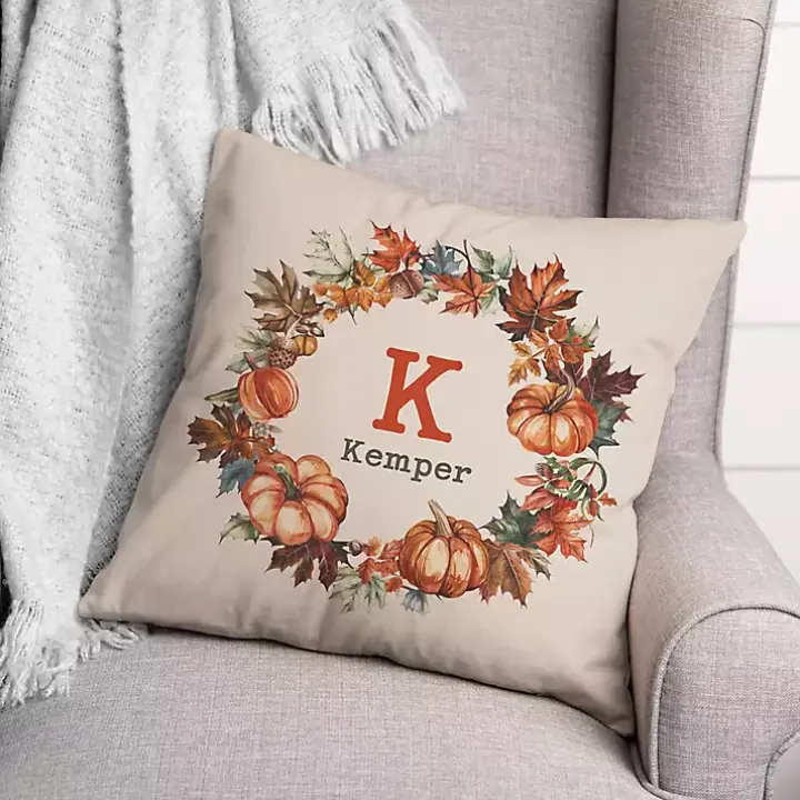 Personalized Pumpkin Wreath Indoor/Outdoor Pillow