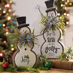 Pine Greeting Snowman Figurines, Set of 2