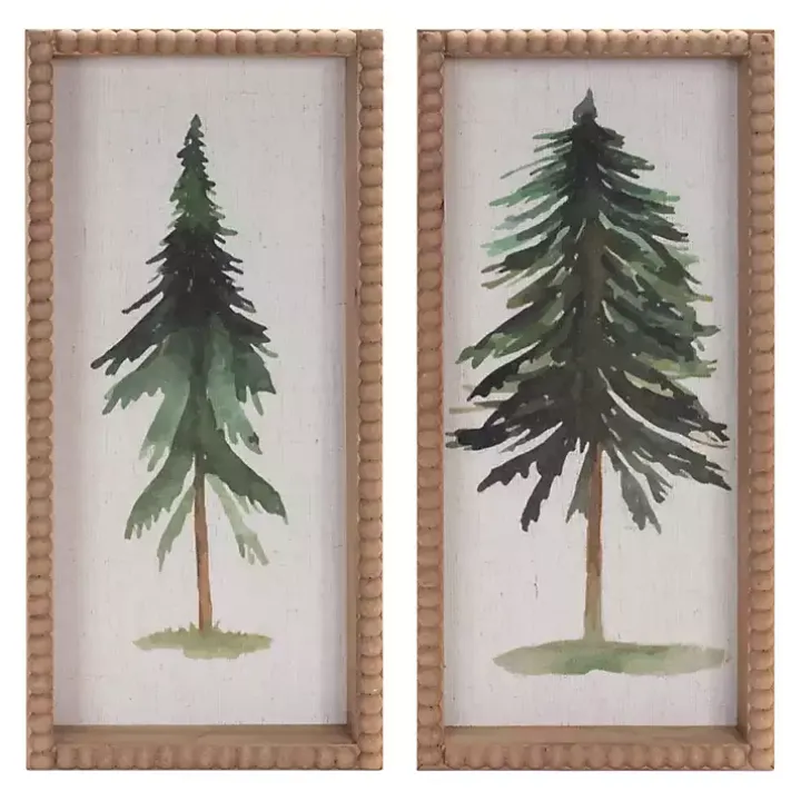 Pine Trees Beaded Framed Art Prints, Set of 2