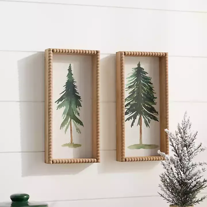 Pine Trees Beaded Framed Art Prints, Set of 2