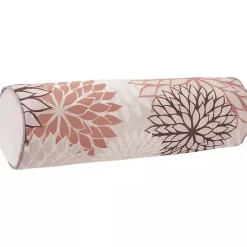 Pink and Beige Floral Outdoor Bolster Pillow