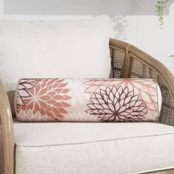 Pink and Beige Floral Outdoor Bolster Pillow