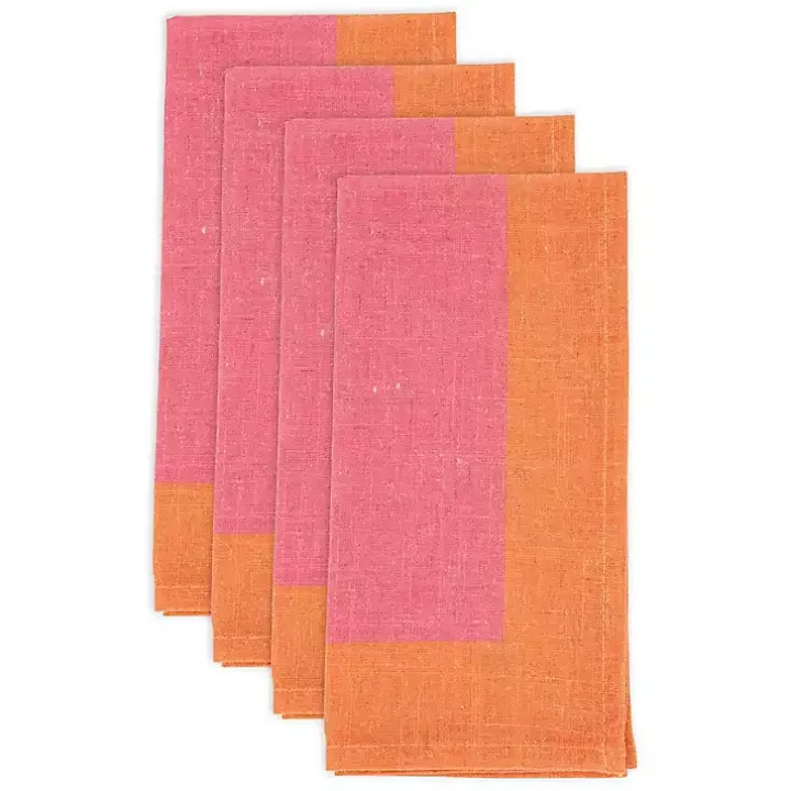 Pink and Orange Colorblock Napkins, Set of 4