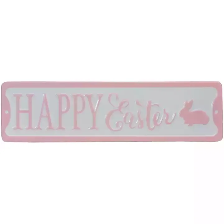 Pink and White Metal Happy Easter Wall Plaque