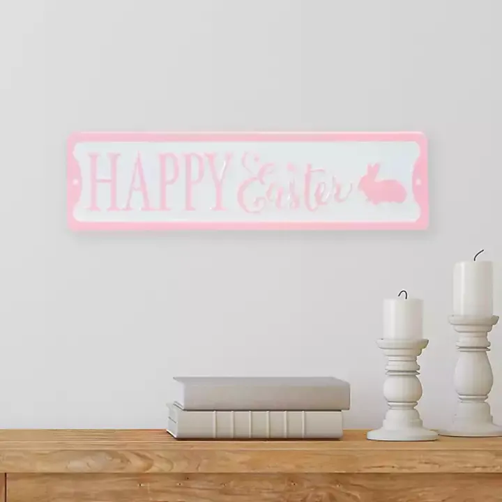 Pink and White Metal Happy Easter Wall Plaque
