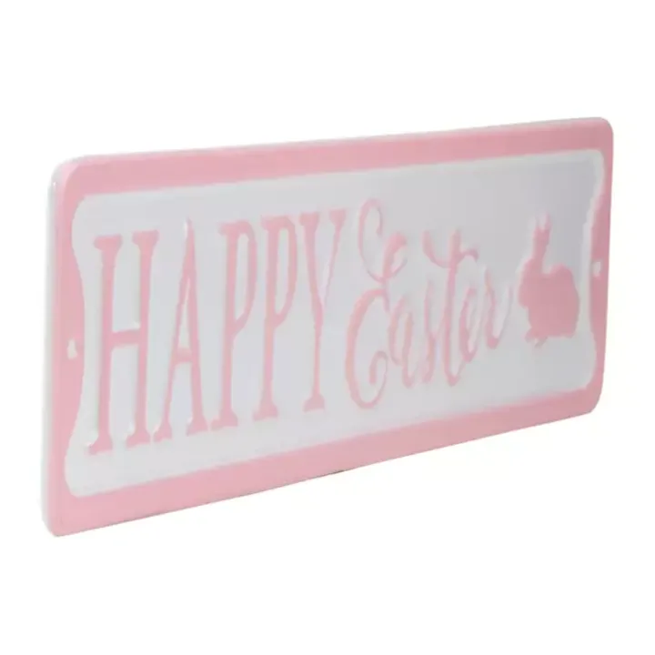 Pink and White Metal Happy Easter Wall Plaque