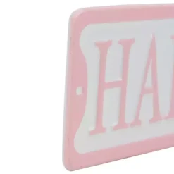 Pink and White Metal Happy Easter Wall Plaque