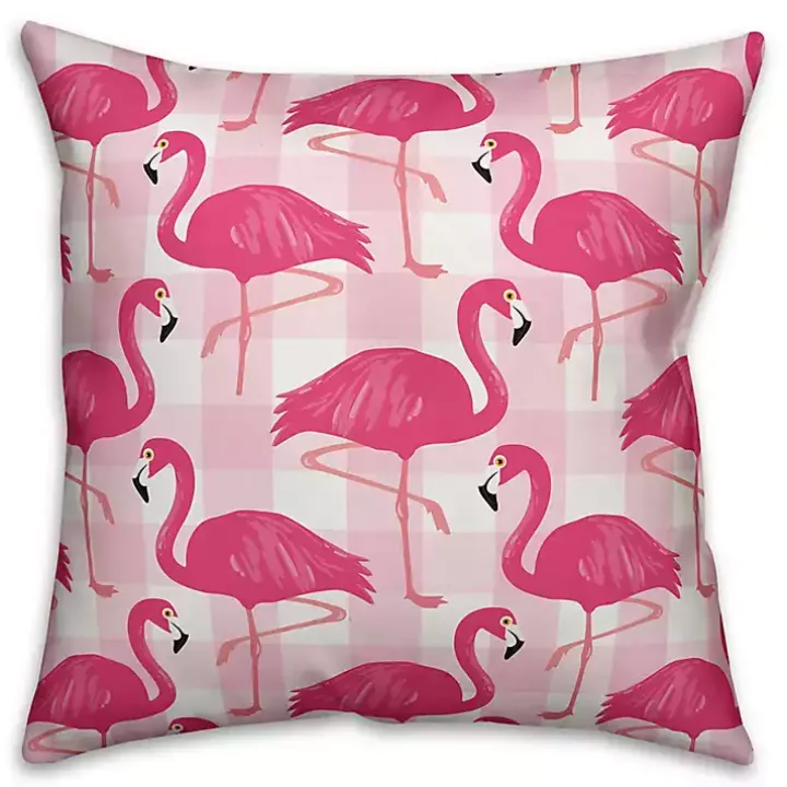 Pink Buffalo Check Flamingo Outdoor Pillow