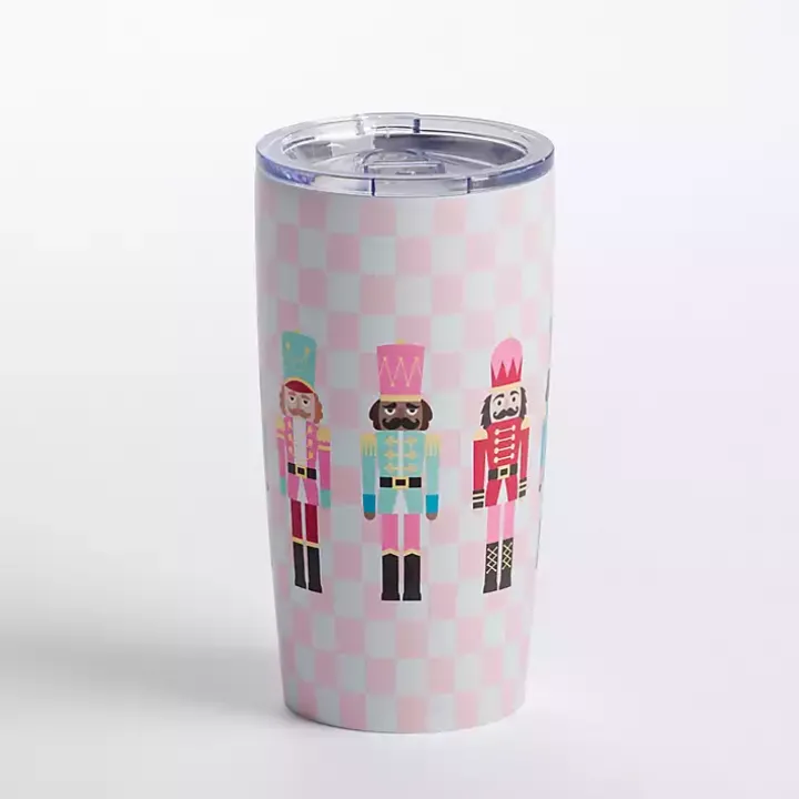 Pink Checkered Nutcracker Christmas Tumbler
