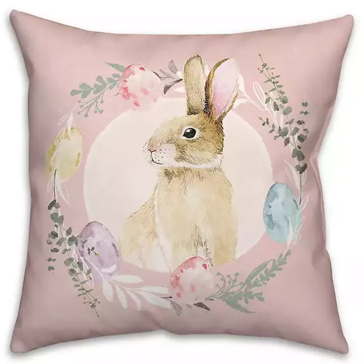 Pink Easter Bunny Wreath Pillow