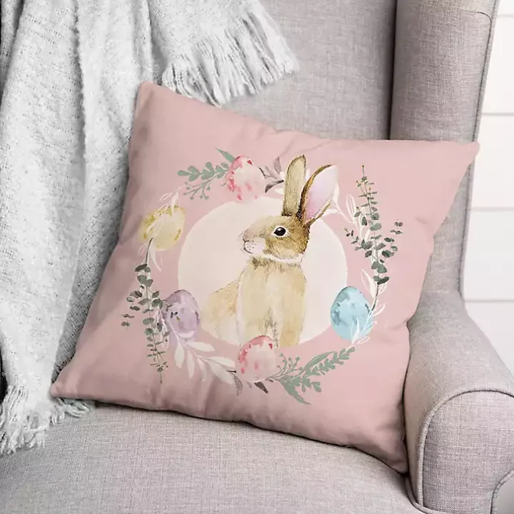 Pink Easter Bunny Wreath Pillow