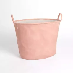 Pink Faux Leather Storage Bin