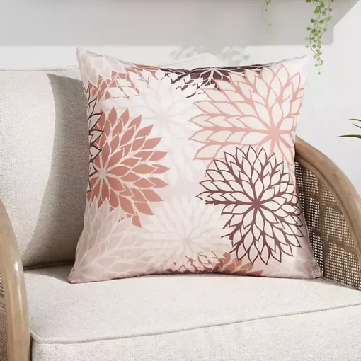 Pink Floral Chevron Outdoor Throw Pillow