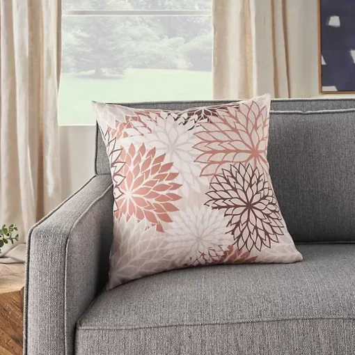 Pink Floral Chevron Outdoor Throw Pillow