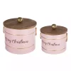 Pink Iron Merry Christmas Lidded Baskets, Set of 2