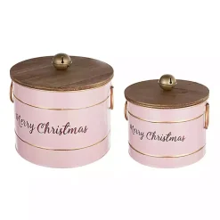Pink Iron Merry Christmas Lidded Baskets, Set of 2