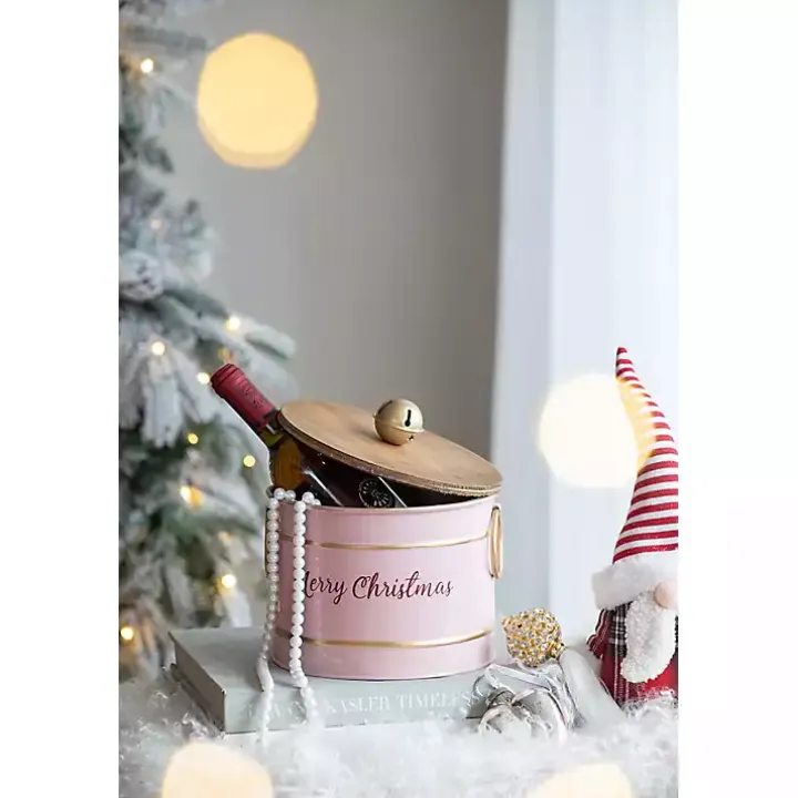 Pink Iron Merry Christmas Lidded Baskets, Set of 2