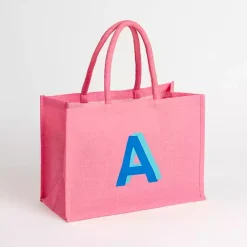 Pink Monogram A Jute Tote Bag