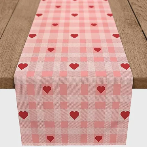 Pink Plaid Hearts Table Runner, 72 in.