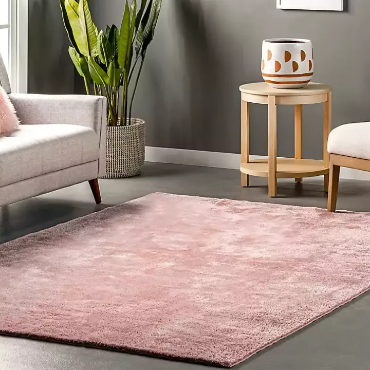 Pink Shag Washable Area Rug, 5x8