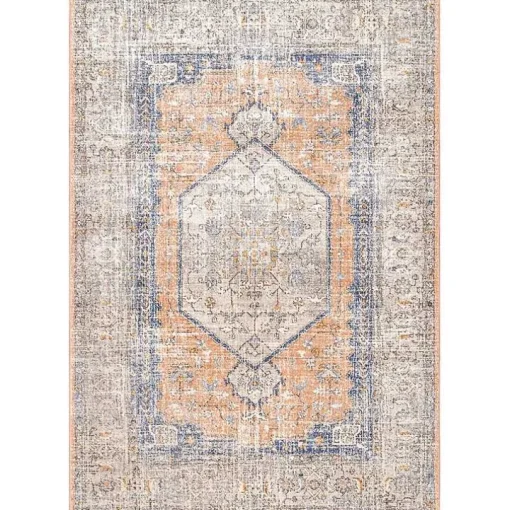 Pink Vintage Floral Print Area Rug, 5x7