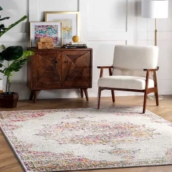 Pink Vintage Medallion Area Rug, 8x12