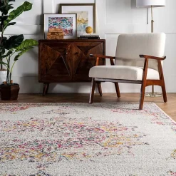 Pink Vintage Medallion Area Rug, 10x14