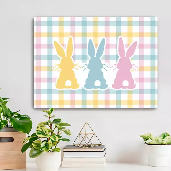 Plaid Bunny Trio Canvas Art Print