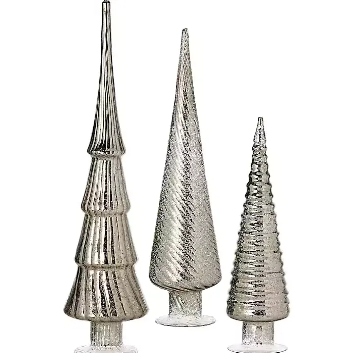 Platinum Mercury Glass Christmas Trees, Set of 3