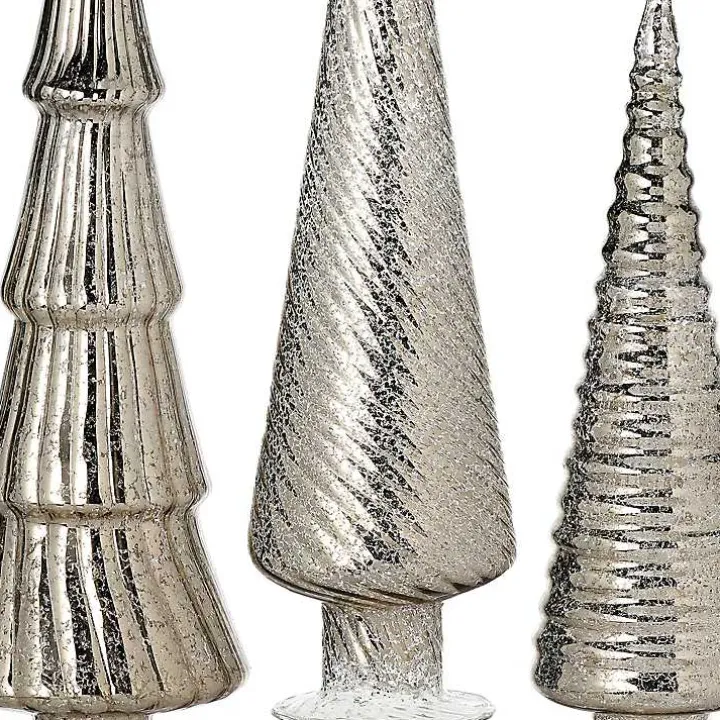 Platinum Mercury Glass Christmas Trees, Set of 3