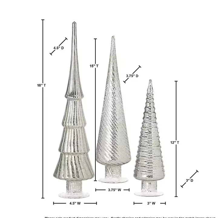 Platinum Mercury Glass Christmas Trees, Set of 3