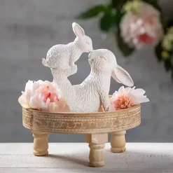 Playful Easter Bunny and Baby Figurine