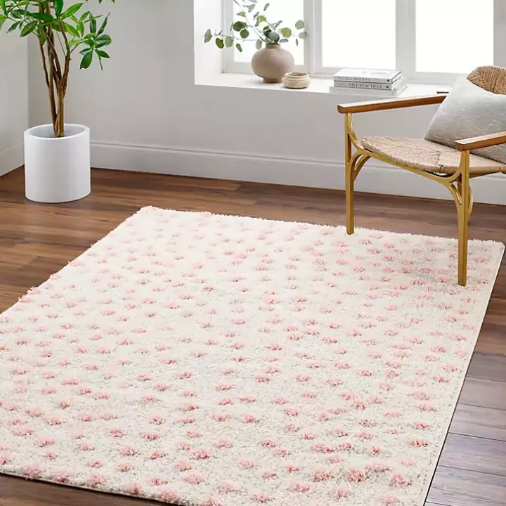 Plush Pink Dotted Area Rug, 5x7
