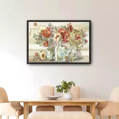 Poppies and Eucalyptus Framed Giclee Canvas Print