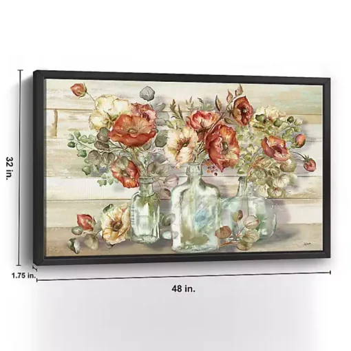 Poppies and Eucalyptus Framed Giclee Canvas Print
